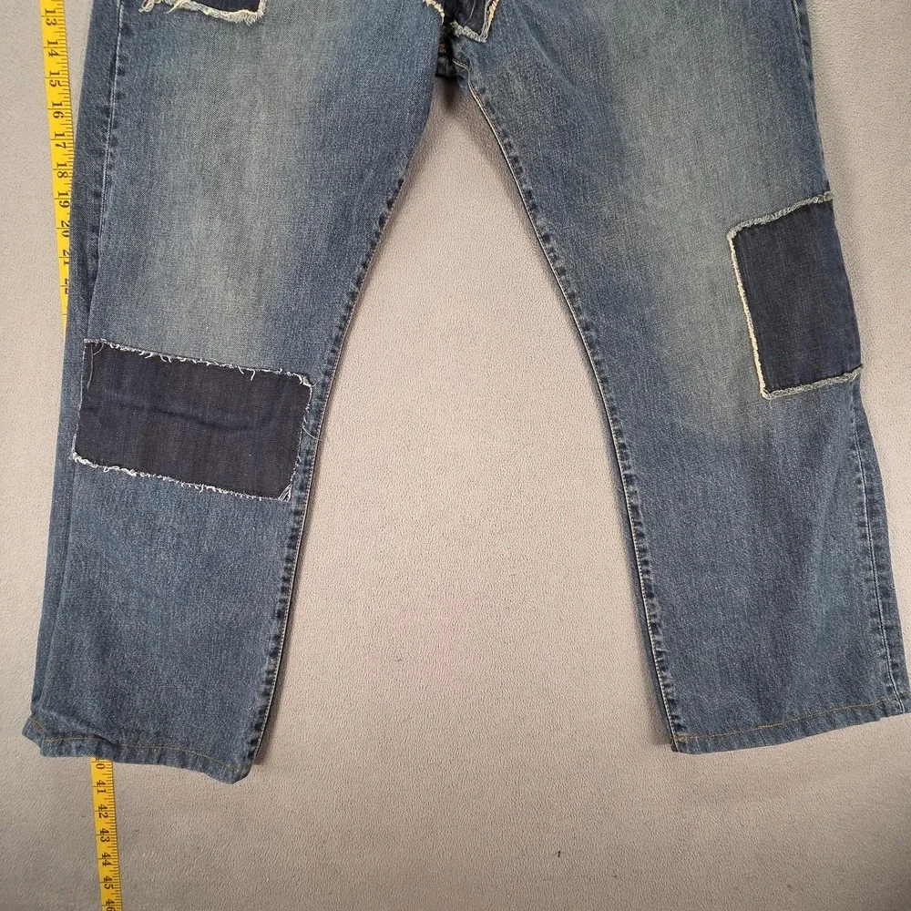 Levis 542 Jeans Mens Blue Med Wash Relaxed Buckle Back Patched Fits 34x28